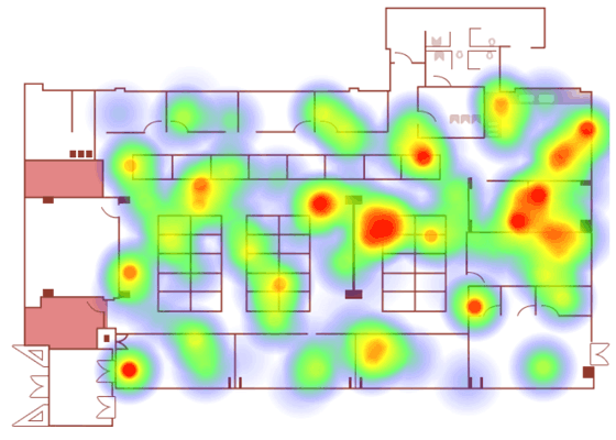 Heatmap showing concentrations of people